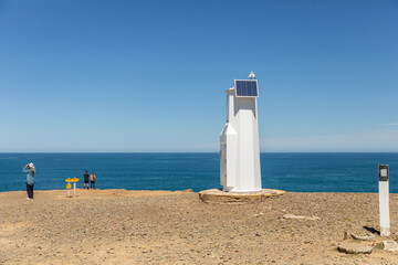 A beacon at Slope Point, the most southerly point of the South Island of New Zealand.
