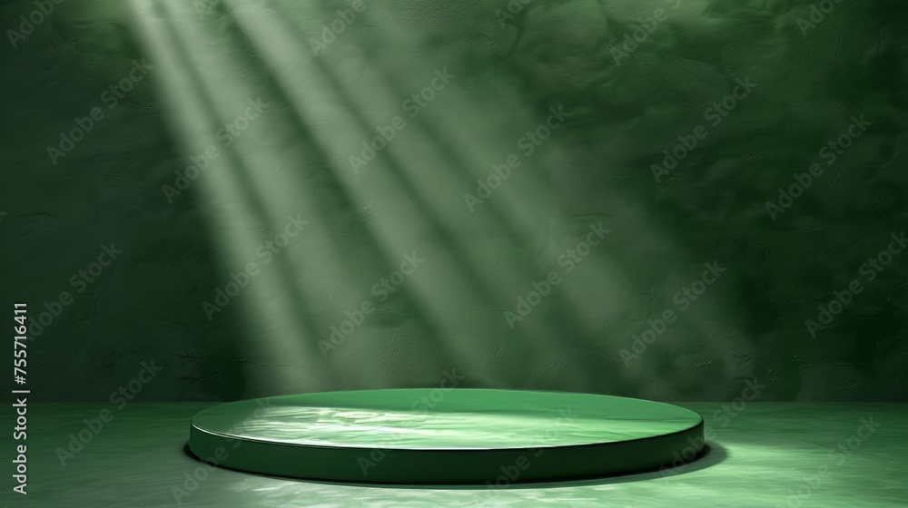 Aufkleber dark green podium stage for product display with spotlight in empty studio setting