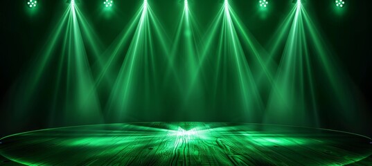 Dark green podium on light studio stage with product display spotlight scene for background