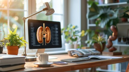 Doctors Office Desk Features Kidney Model Conceptual Medical Workspace