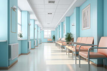  Empty hospital interior with no people. Generative AI