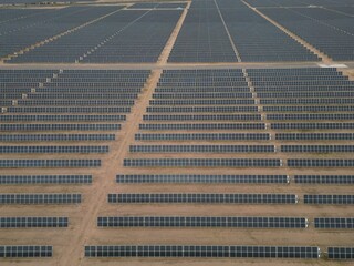 Solar energy power plant aerial - 755720644