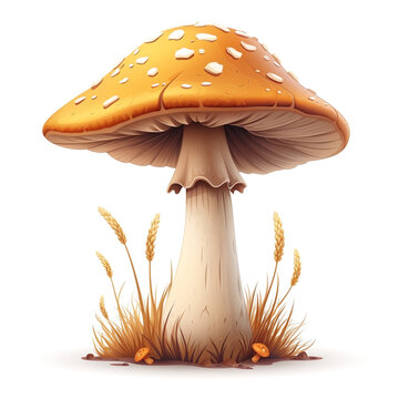 2d illustration of a brown mushroom growing wild. Isolated on white background.