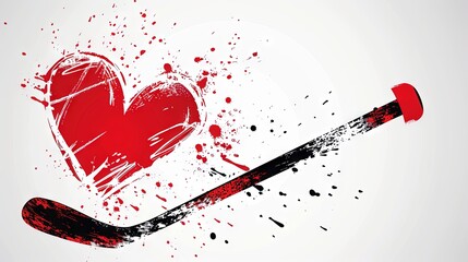 Creative illustration with hockey stick and hearts symbols over white background. Favorite kind of sport - obrazy, fototapety, plakaty