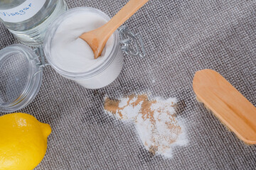 Powder a spilled coffee stain on the couch or carpet with baking soda. Natural cleaning products....