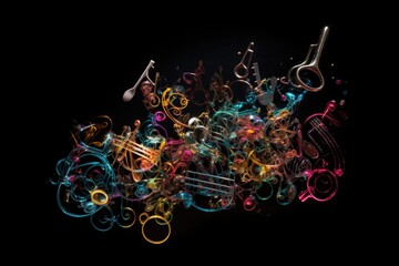 World music day. Abstract composition of musical notes and symbols. Creativity, expression of music, notes intertwining and overlapping in a visually captivating way. Generative AI.