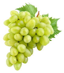Grapes transparent PNG. Green grapes isolated on transparent or white background. Green grape with leaves. - 755723211