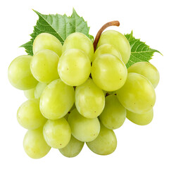 Grapes transparent PNG. Green grapes isolated on transparent or white background. Green grape with leaves. - 755723220