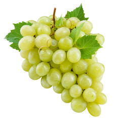 Grapes transparent PNG. Green grapes isolated on transparent or white background. Green grape with leaves. - 755723283