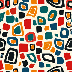 A colorful pattern of squares and circles is displayed on a white background