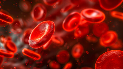Zoomed-in image of red blood cells with a vivid backdrop, showcasing their vital role in human health