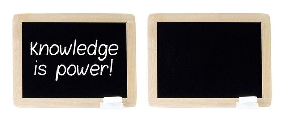 Set of Blackboards with chalk words Knowledge is power, isolated on transparent background - 755724401