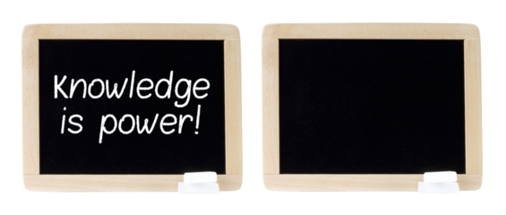 Set of Blackboards with chalk words Knowledge is power, isolated on transparent background