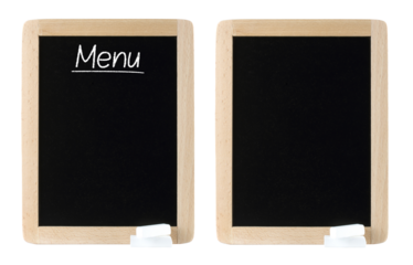 Set of Menu blackboard with white chalks, isolated on transparent background