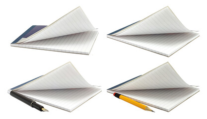 Set of Open Notepads with a pen and pencil, isolated on transparent background