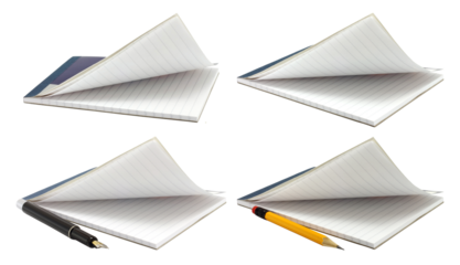 Set of Open Notepads with a pen and pencil, isolated on transparent background