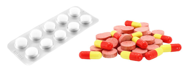 Set of Medicine Pills, isolated on transparent background, medical concept - 755724489