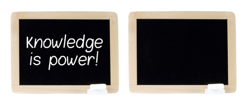 Set of Blackboards with chalk words Knowledge is power, isolated on transparent background