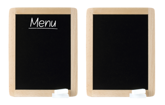 Set of Menu blackboard with white chalks, isolated on transparent background