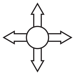 Four direction arrows icon, vector with stroke line. Rounded bullet point circle, four arrow. A four-way black marker direction symbol. Vector Arrow Bullet Point icon