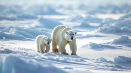 Raamstickers Polar bear with her cub © outdoorsman