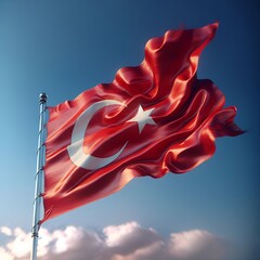 Proud Flutter of the Turkey Flag Against the Sky
