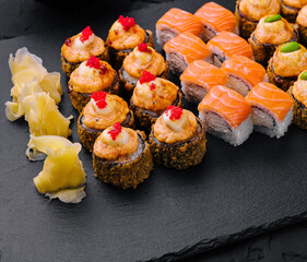 Japanese sushi big set on top view