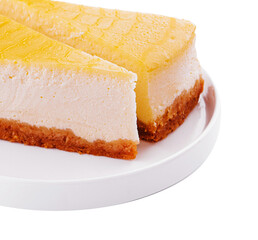 two slices of lemon cheesecake on a plate