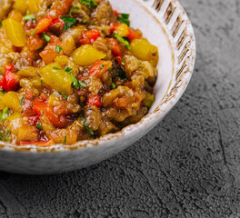 Kyopolou, popular Bulgarian and Turkish spread from roasted eggplants and garlic