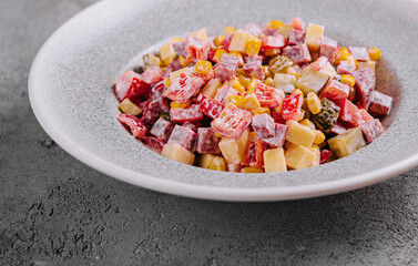 corn salad with peppers and cucumbers