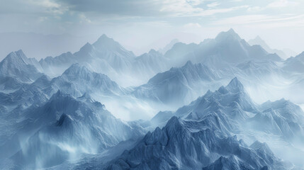 Majestic icy mountain range with mist - obrazy, fototapety, plakaty