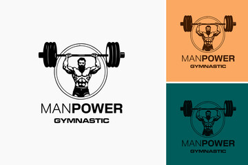 A dynamic logo featuring a muscular figure performing gymnastics, representing strength, agility, and athleticism, ideal for a gym or fitness center.