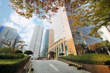  Ground and bushes near highrise building. In Seoul was Turkmen-Korean business forum dedicated gas...