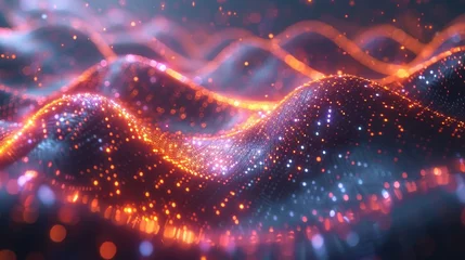 Foto op Plexiglas anti-reflex Glowing DNA strands spiraling through a digital © Media Srock