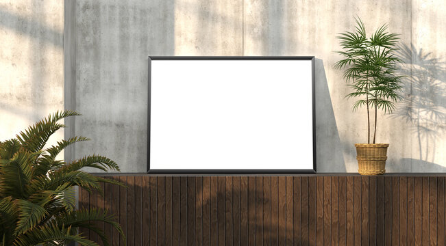 abstract mock up room with picture frame as template - 3D Illustration