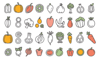 fruits and vegetables icon bundle set