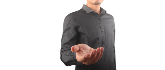 Man shows outstretched hand open palm