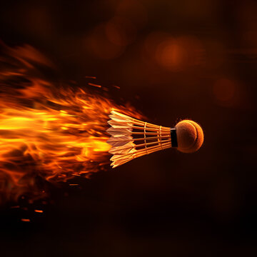 burning Badminton ball on fire flying with high velocity, with flame tail, high speed Shuttlecock for poster or logo