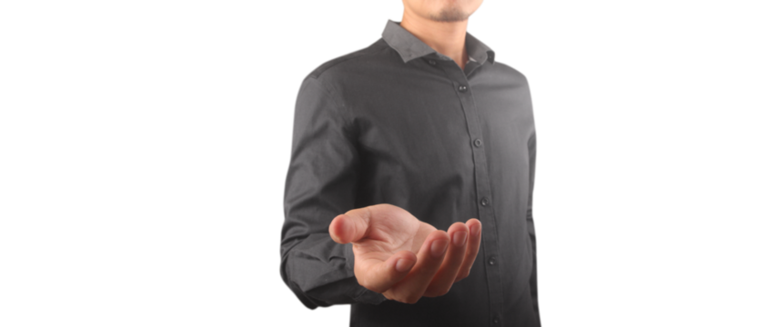 Man shows outstretched hand open palm