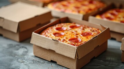 product pictures of closed catering boxes, bakery boxes, closed pizza boxes, and food boxes, on a white