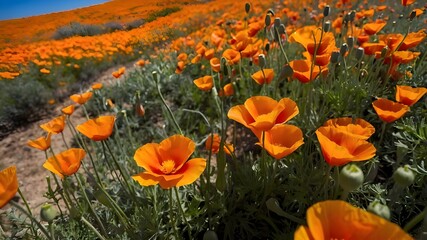 Obraz premium field of orange tulips and field of flowers and poppy fields