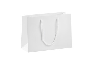 White paper glossy shopping bag mockup with white handles