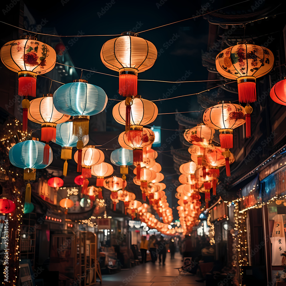 Wall mural traditional chinese lanterns lighting up the night