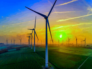 Beautiful Wind Turbines With Sunset In Thailand wind turbines in the Oiz Eolic Park 