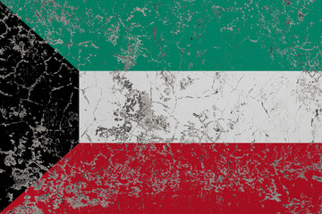Destructible, crumbling stone wall. Conceptual background in colors flag of Kuwait