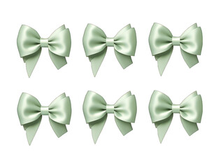 Set of mint satin ribbon and bow isolated on transparent background, transparency image, removed background