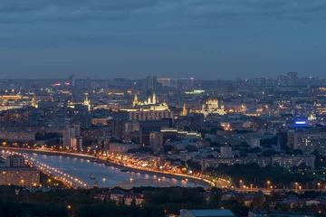 Deurstickers River, Churches, Kremlin towers among roofs in center of Moscow, Russia at night © Pavel Losevsky