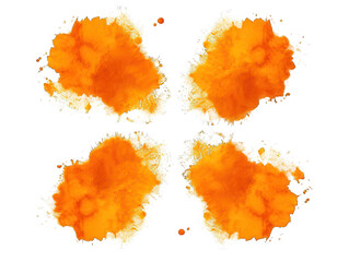 Set of orange paint color powder festival explosion burst isolated on transparent background, transparency image, removed background
