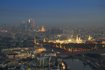 Big Moskvoretsky Bridge, river, Kremlin with illumination in Moscow, Russia, view from Stalin...