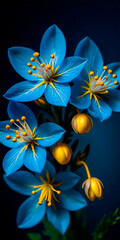 Beautiful blue flowers with yellow stamens and buds